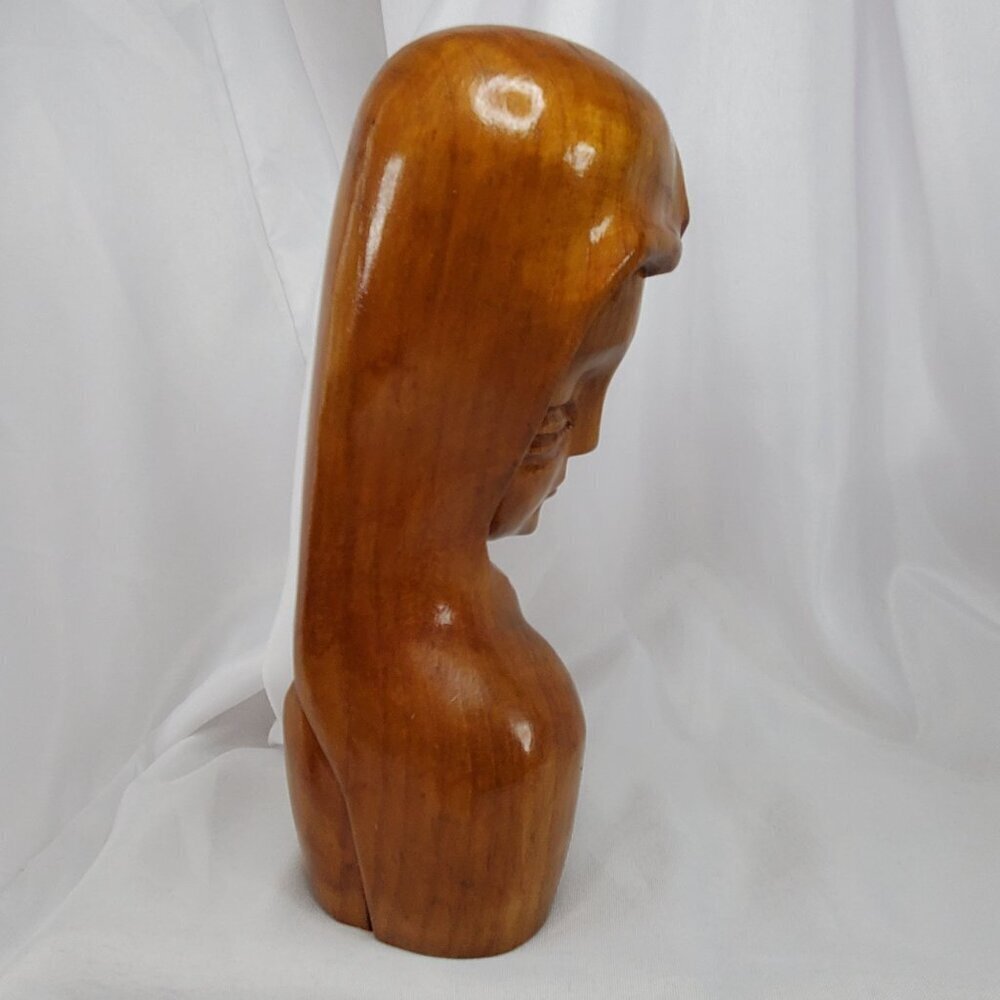 VTG Mid-Century Art Deco Carved Wood Women Female Bust Sculpture Handcrafted 8" - Picture 11 of 14